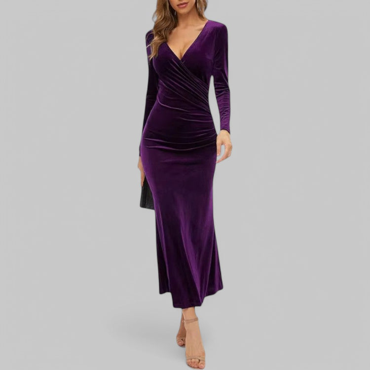 Elegant Long Sleeve Velvet Maxi Dress