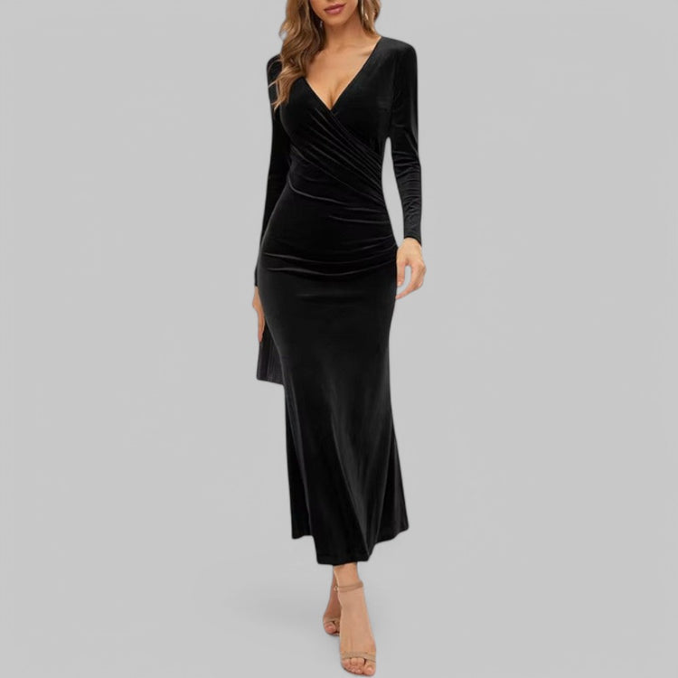 Elegant Long Sleeve Velvet Maxi Dress