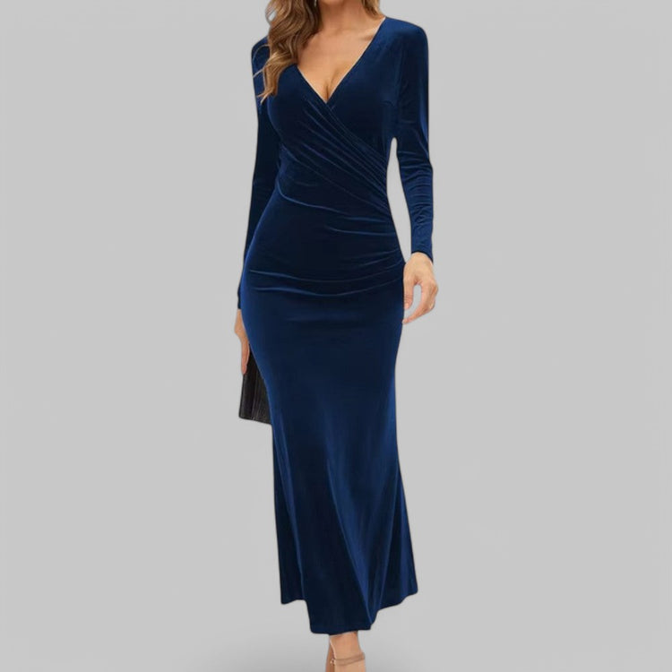 Elegant Long Sleeve Velvet Maxi Dress