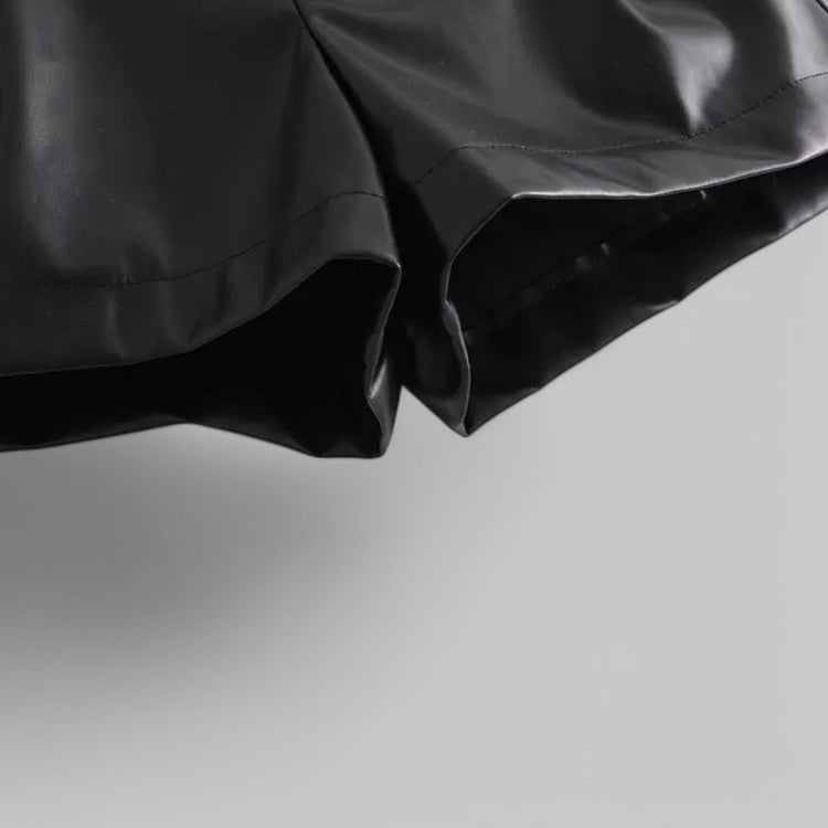 High-Waist Faux Leather Shorts with Side Pockets