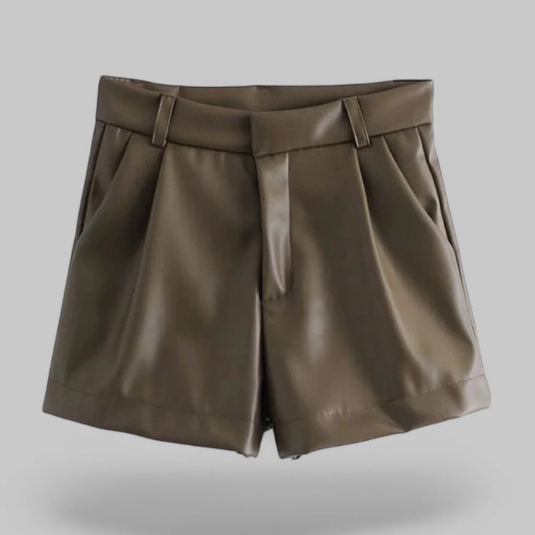 High-Waist Faux Leather Shorts with Side Pockets