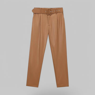 High Waist Belt PU Leather Trousers