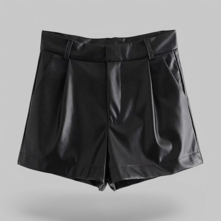 High-Waist Faux Leather Shorts with Side Pockets