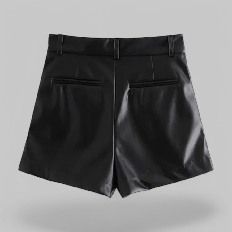 High-Waist Faux Leather Shorts with Side Pockets