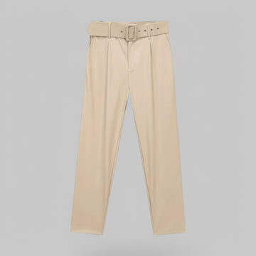 High Waist Belt PU Leather Trousers