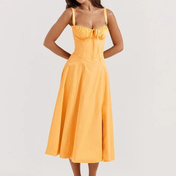 Tie-Front Midi Summer A-Line Dress