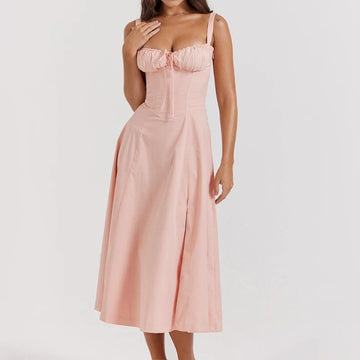 Tie-Front Midi Summer A-Line Dress
