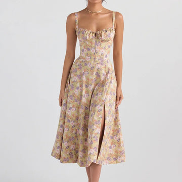 Tie-Front Midi Summer A-Line Dress