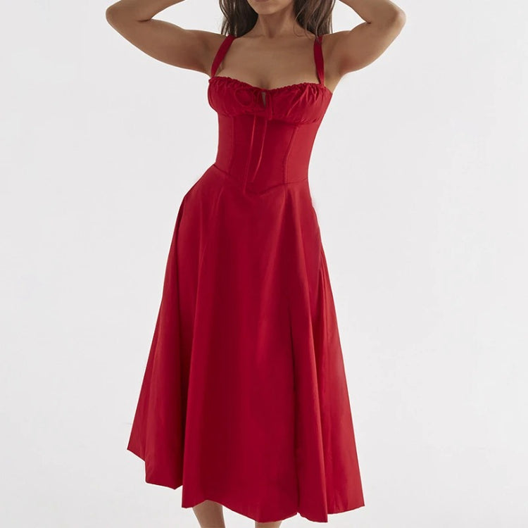 Tie-Front Midi Summer A-Line Dress