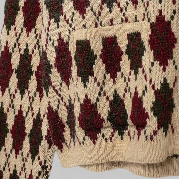 Klyber | Argyle Knit Button-Up Cardigan with Patch Pockets