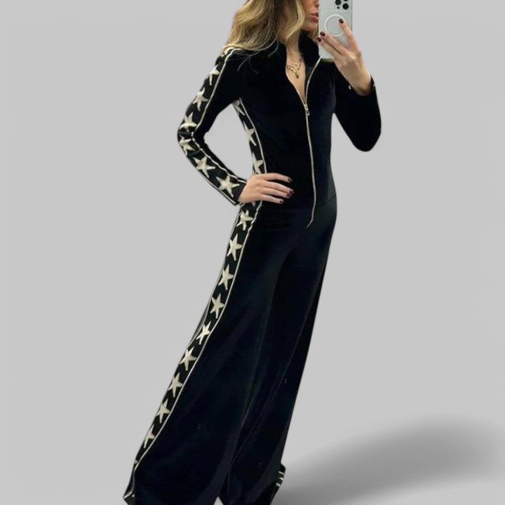 Star-Print Velvet Wide-Leg Jumpsuit