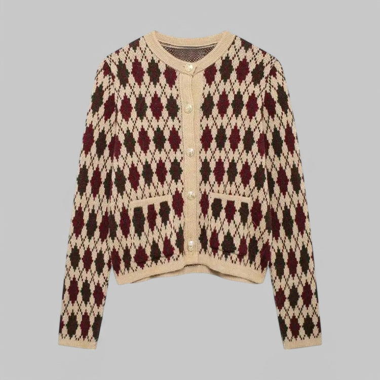Klyber | Argyle Knit Button-Up Cardigan with Patch Pockets