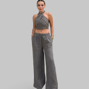Klyber | Halter Crossover Top & Wide-Leg Trousers Set