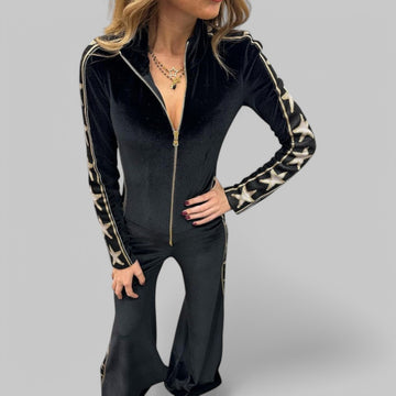 Star-Print Velvet Wide-Leg Jumpsuit