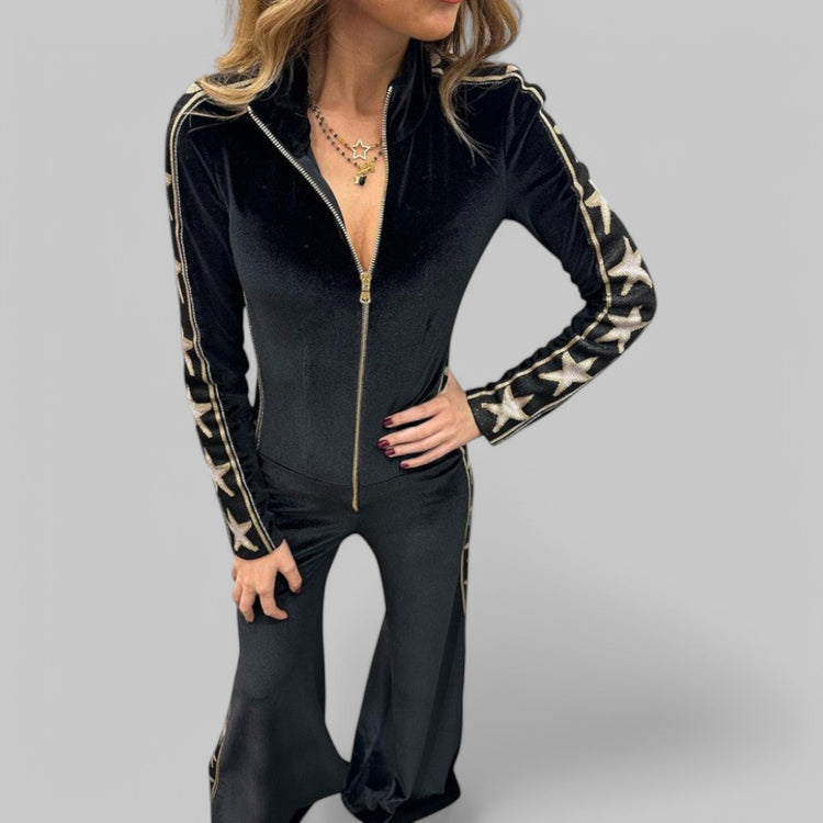 Star-Print Velvet Wide-Leg Jumpsuit