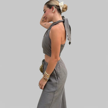 Klyber | Halter Crossover Top & Wide-Leg Trousers Set