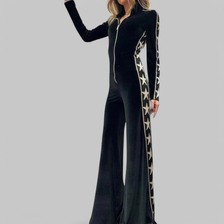 Star-Print Velvet Wide-Leg Jumpsuit