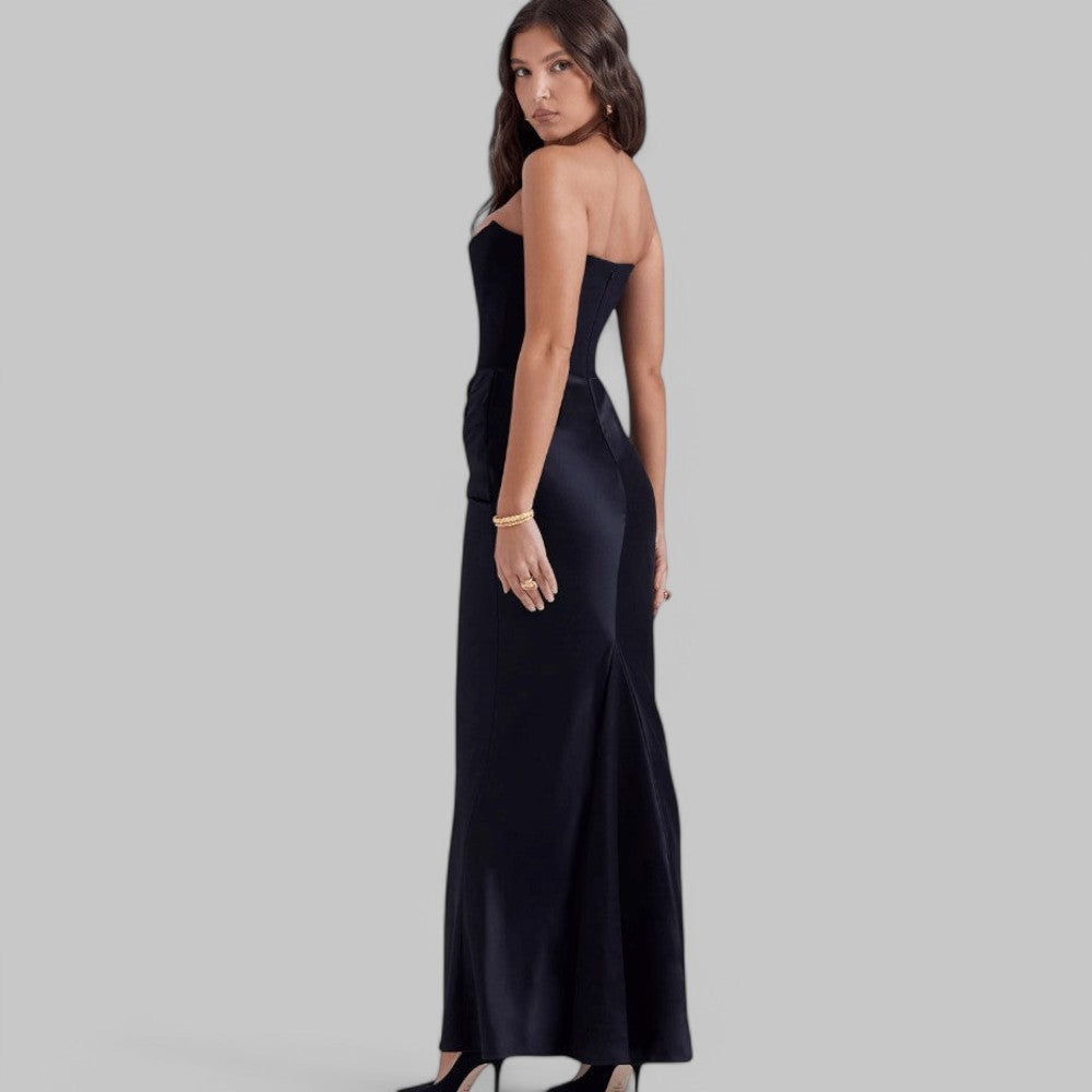 Elegant Flowy Strapless Maxi Dress
