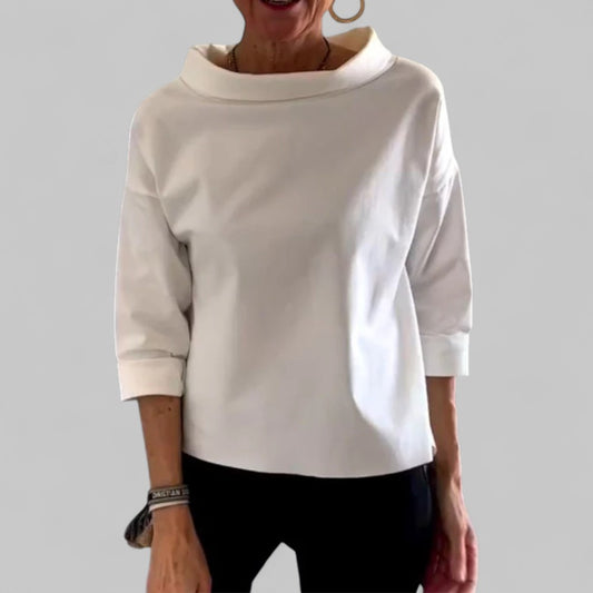 High-Neck Solid Long Sleeve Top
