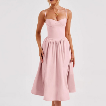 Klyber | Fitted Pleated A-Line Corset Midi Dress