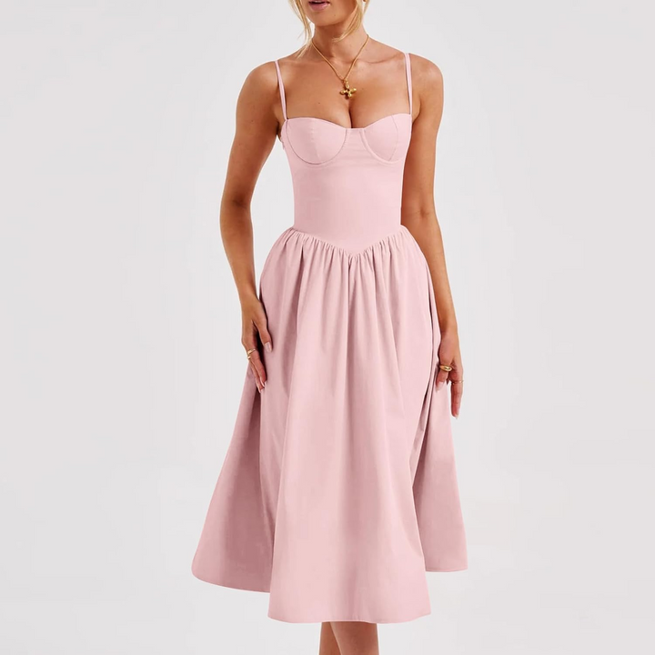 Klyber | Fitted Pleated A-Line Corset Midi Dress