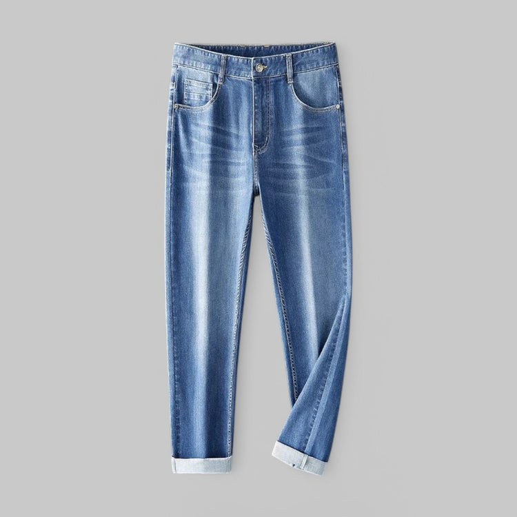 Classic Light-Wash Straight Leg Denim Trousers