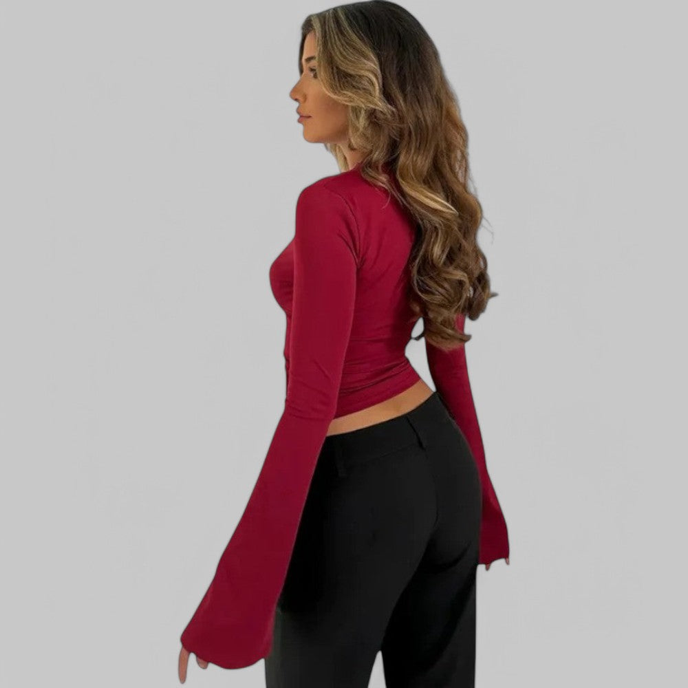 Low-Cut V-Neck Flare Lace Shirt