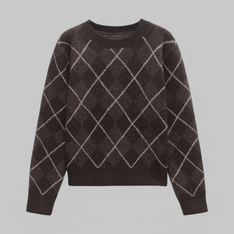 Argyle Knit Jumper with Round Neck