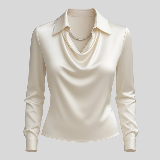 Elegant Draped Neckline Satin Blouse