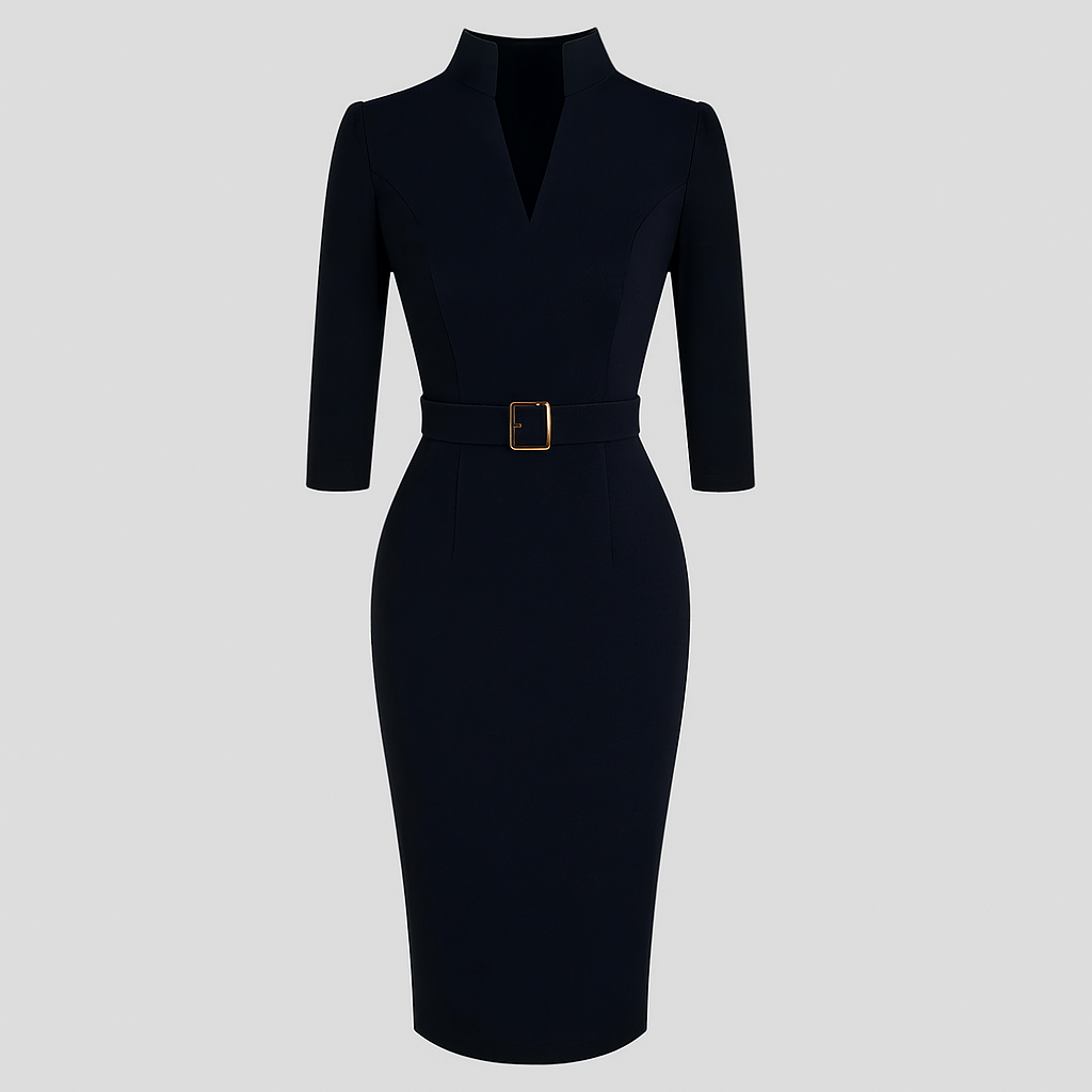 Refined Collar Belted Sheath Dress