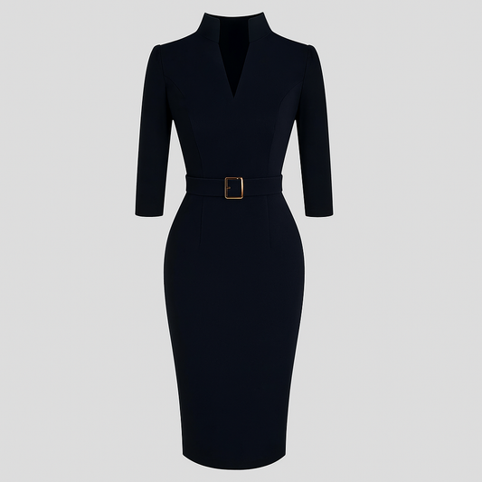 Refined Collar Belted Sheath Dress