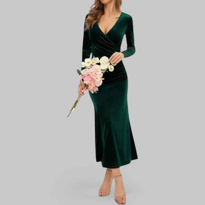 Elegant Long Sleeve Velvet Maxi Dress
