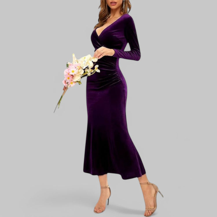 Elegant Long Sleeve Velvet Maxi Dress