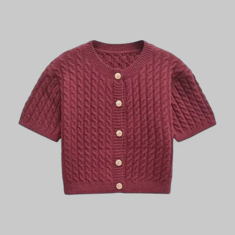 Women's Short Sleeve Cropped Knit Cardigan
