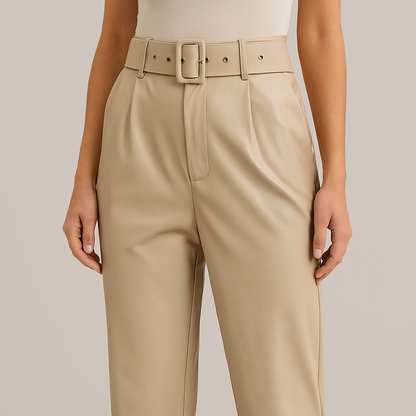 High Waist Belt PU Leather Trousers