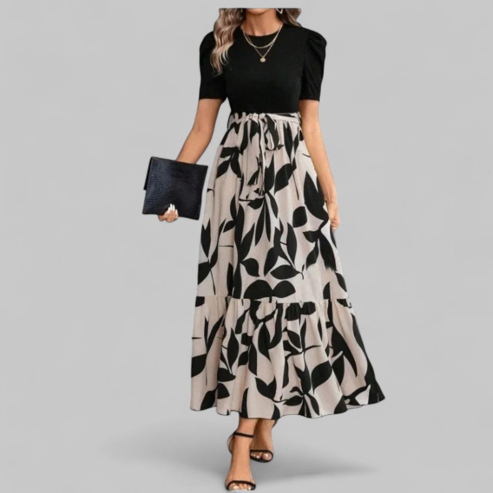 Round Neck Printed Midi Dress