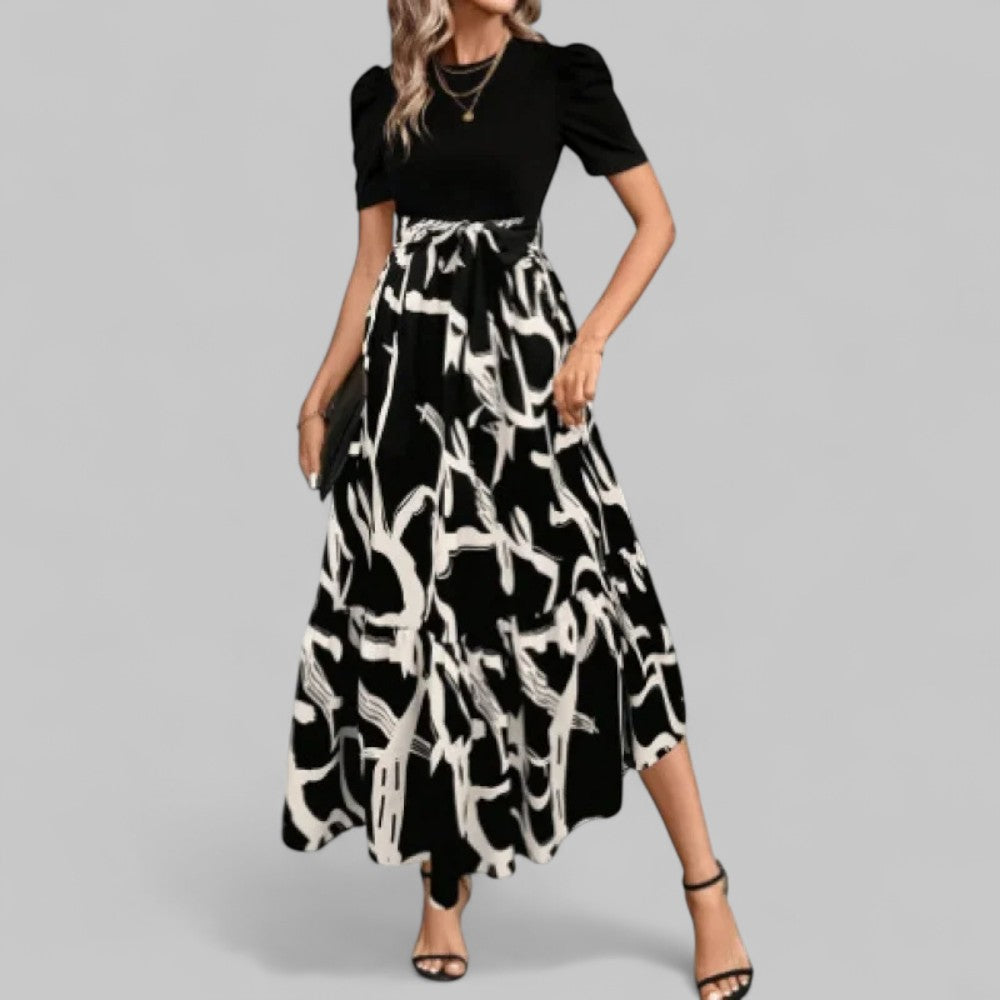 Round Neck Printed Midi Dress