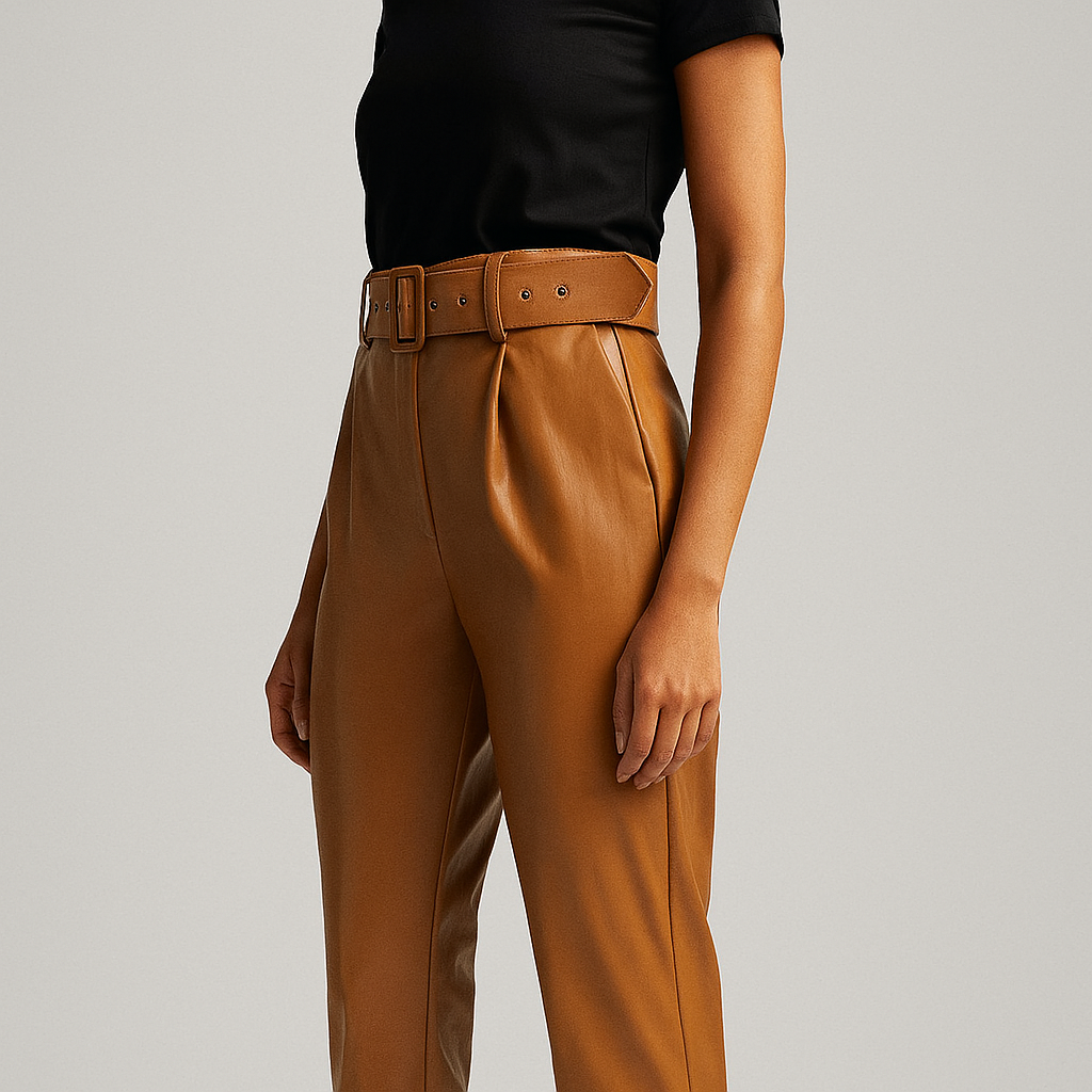 High Waist Belt PU Leather Trousers