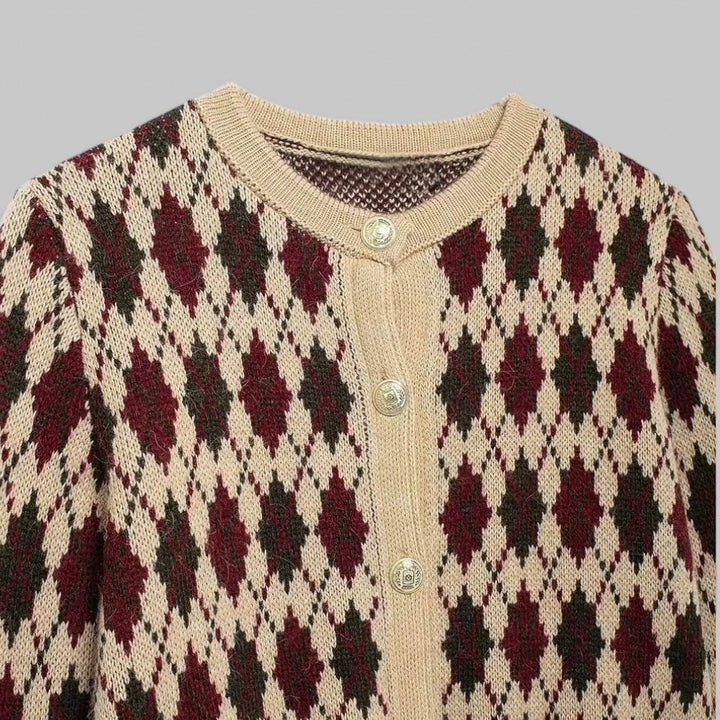 Klyber | Argyle Knit Button-Up Cardigan with Patch Pockets