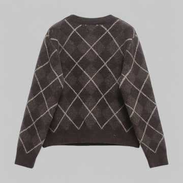 Argyle Knit Jumper with Round Neck