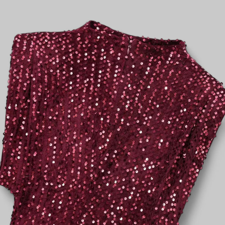 Sequined Sleeveless Mini Dress with Shoulder Pads