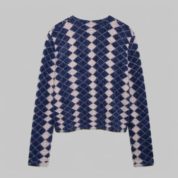Women's Argyle Knit Cardigan with Front Pockets
