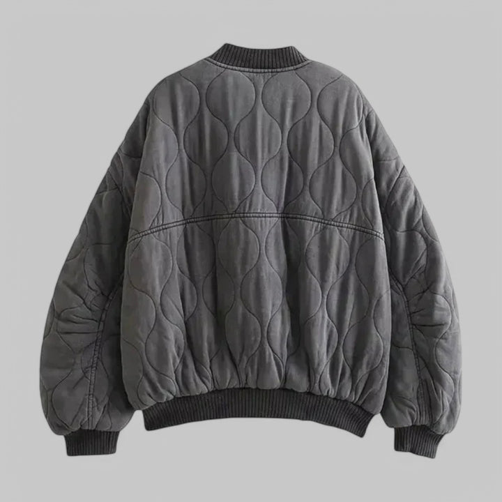 Oversized Quilted Bomber Jacket with Snap Buttons