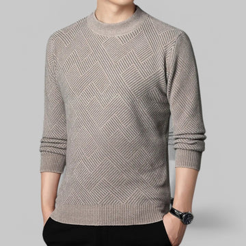Men's Mock Neck Patterned Knit Jumper