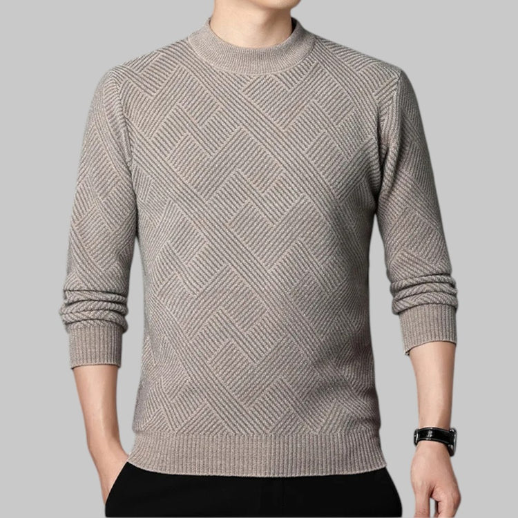 Men's Mock Neck Patterned Knit Jumper