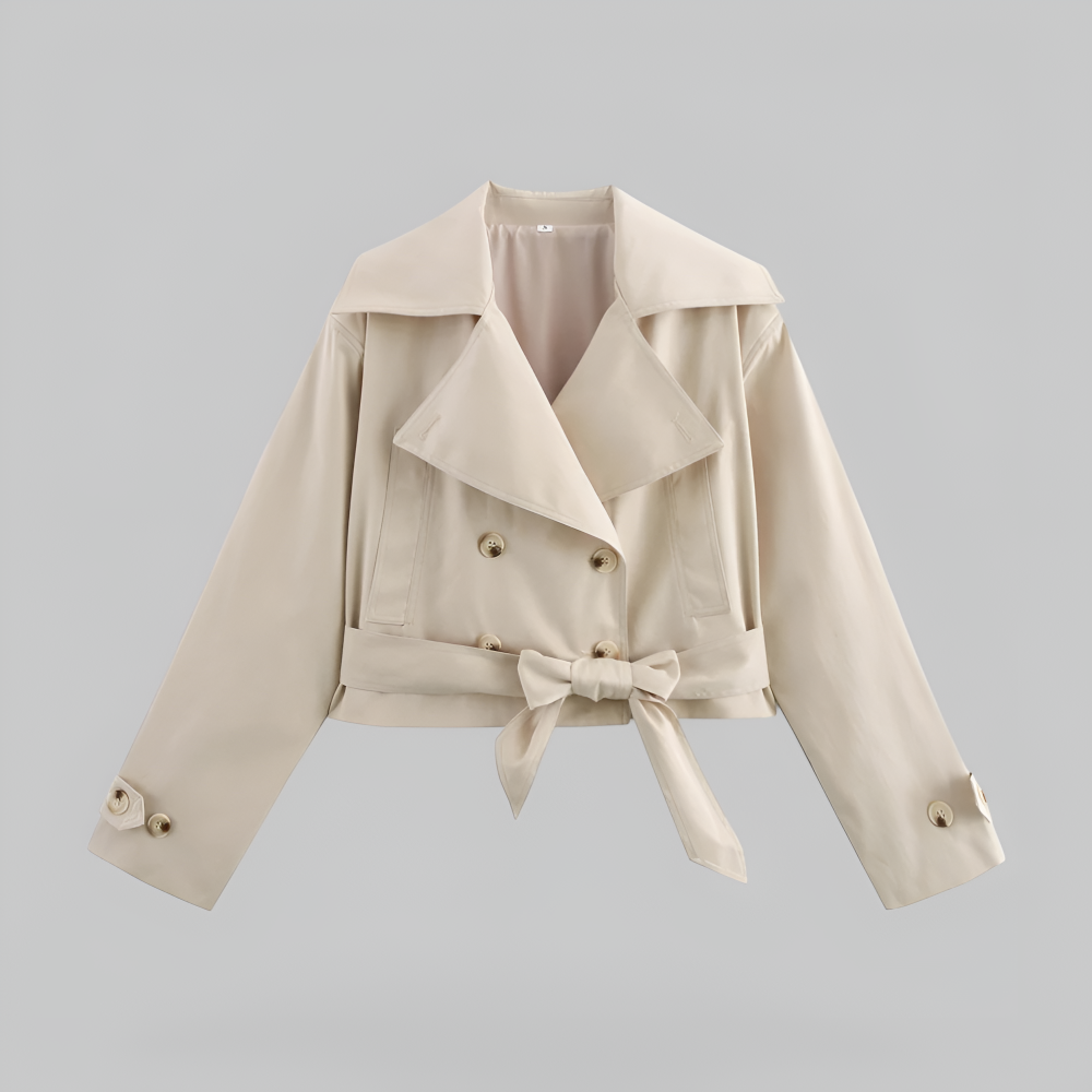 Women's Cropped Trench Jacket with Belted Waist