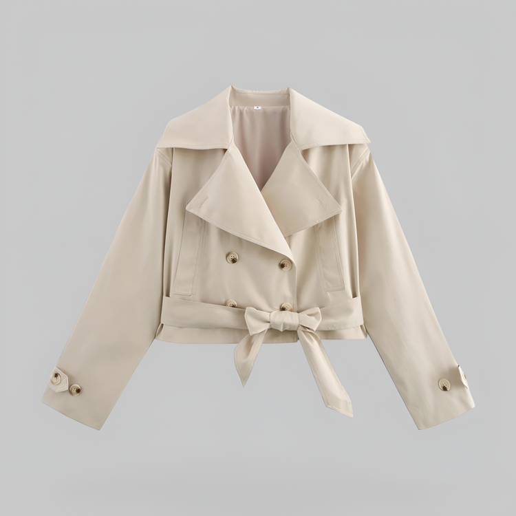 Women's Cropped Trench Jacket with Belted Waist