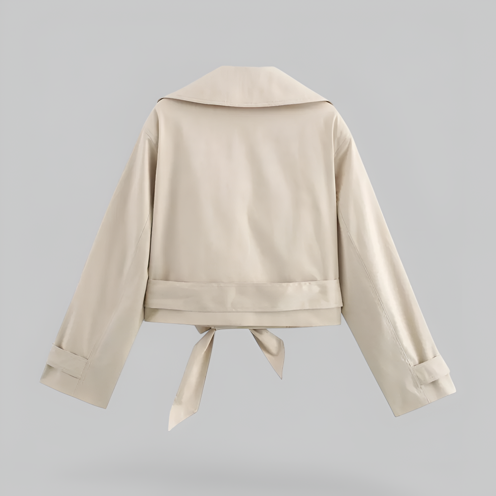 Women's Cropped Trench Jacket with Belted Waist
