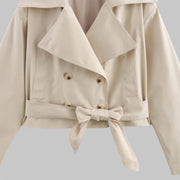 Women's Cropped Trench Jacket with Belted Waist