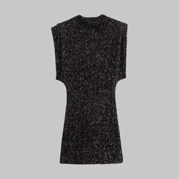 Sequined Sleeveless Mini Dress with Shoulder Pads